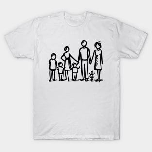 Stick figure family in black ink T-Shirt